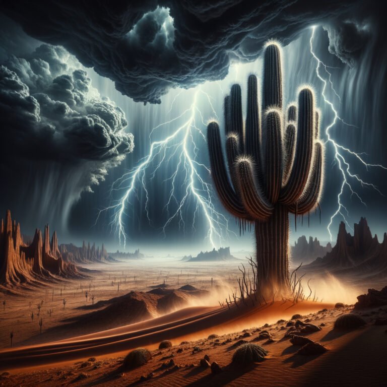 cactus in the midst of a harsh desert wilting under t